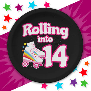 14th Birthday Roller Skating 14 Years Old Skate Paper Plate