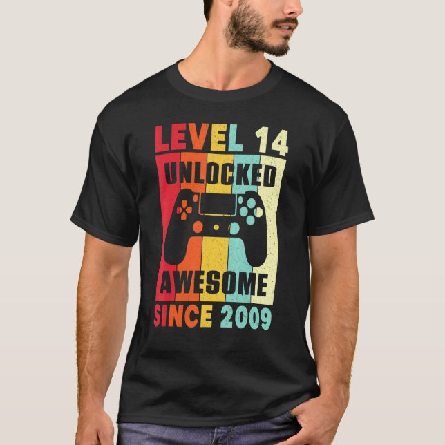 14th Birthday Shirt 14 Years Old Level 14 Unlocked (Front)