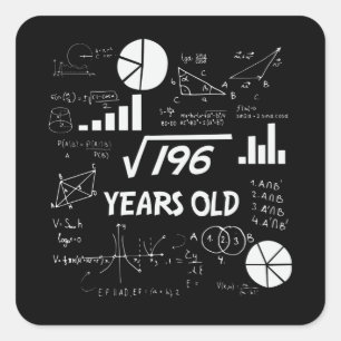 14th Birthday Square Root Math 14 Years Old Bday Square Sticker