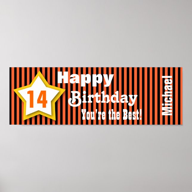 14th Birthday Star Banner Custom S04A ORANGE Poster (Front)