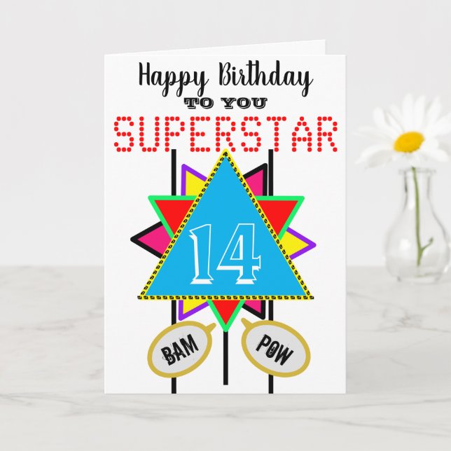 14th Birthday Superstar Blue Edit AGE Card (Small Plant)