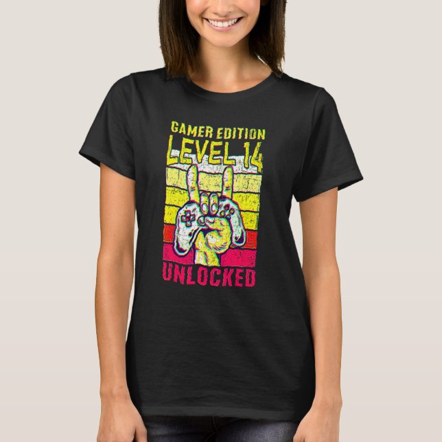 14th Birthday Video Gamer Edition Level 14 Unlocke T-Shirt (Front)