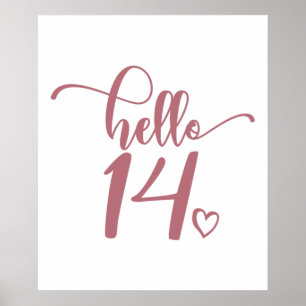 14th Birthday Women Hello 14 Cute 14 Years Old Poster