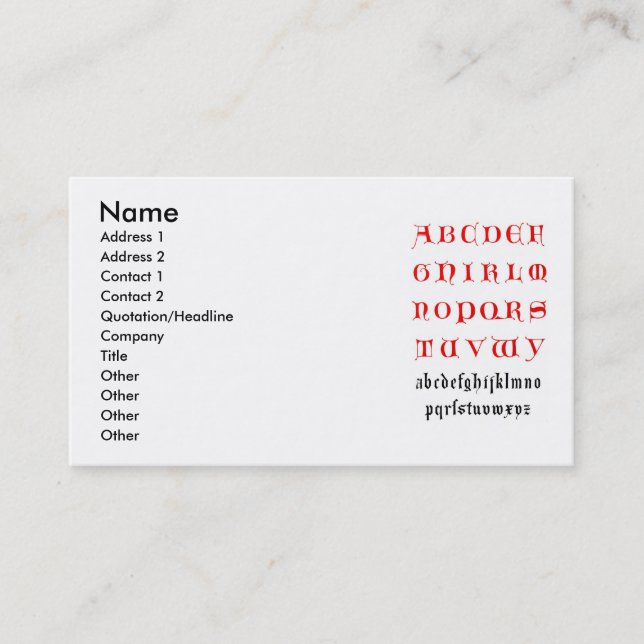 14th Century Alphabet Business Card (Front)