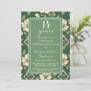 14th Ivory Floral Wedding Anniversary Invitation