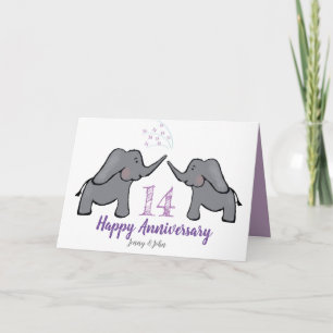 14th ivory wedding anniversary cute elephant card