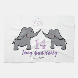 14th ivory wedding anniversary cute elephant kitchen towel