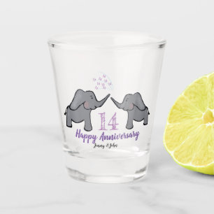 14th ivory wedding anniversary cute elephant shot glass