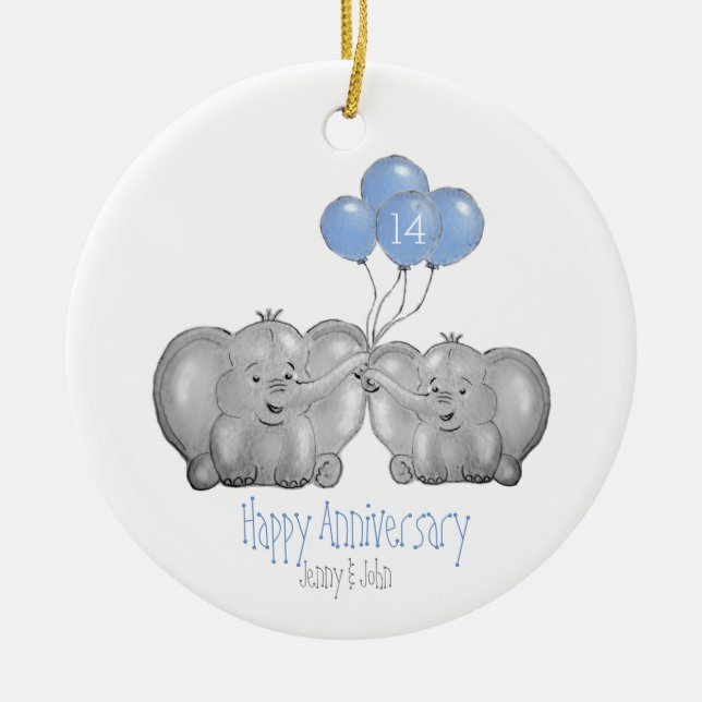 14th ivory wedding anniversary elephant gift ceramic ornament (Front)