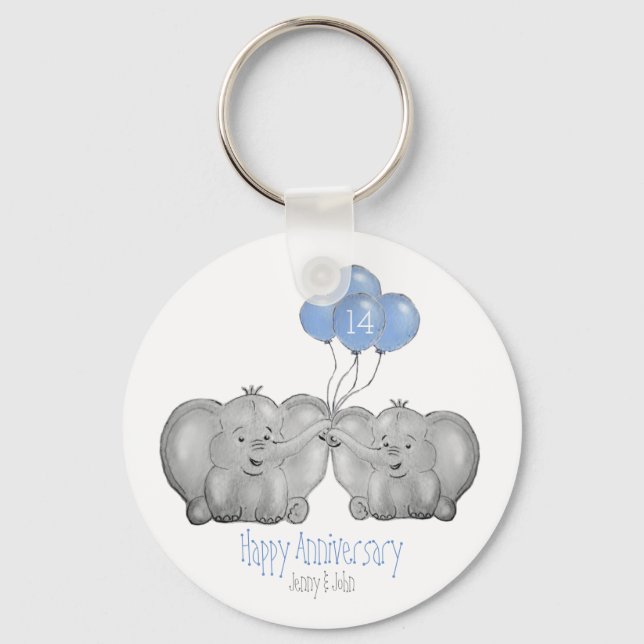 14th ivory wedding anniversary elephant gift keychain (Front)
