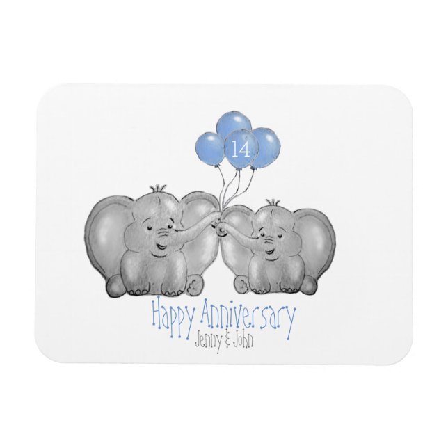 14th ivory wedding anniversary elephant gift magnet (Horizontal)