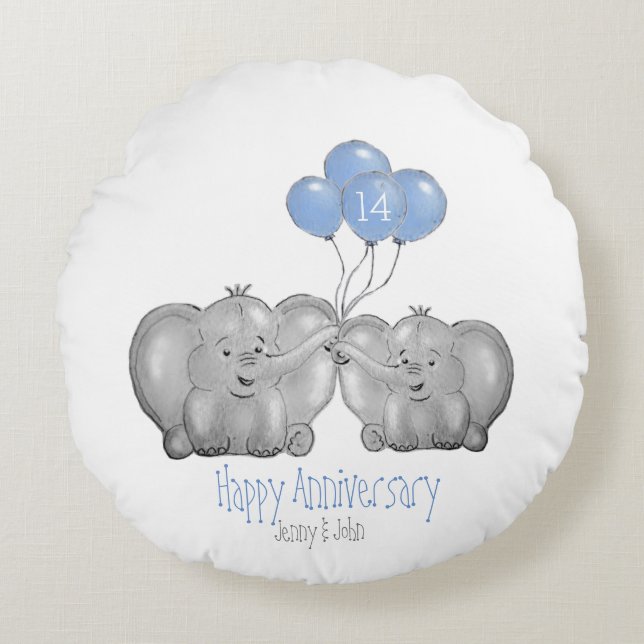14th ivory wedding anniversary elephant gift round pillow (Front)