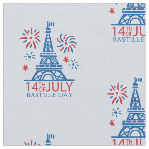 14th July French Bastille Day on Blue Fabric