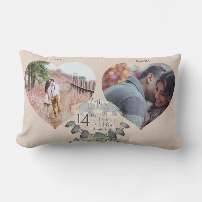 14th Wedding Anniversary 2 Photos Hearts  Lumbar Pillow (Front)