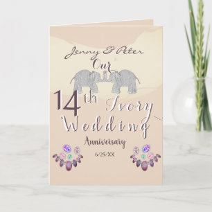 14th Wedding Anniversary Opals & Elephants  w/Text Card