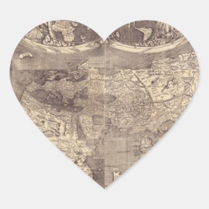 1507 Martin Waldseemuller World Map Heart Sticker