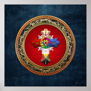 [150] Rosy Cross (Rose Croix) on Red & Gold Poster