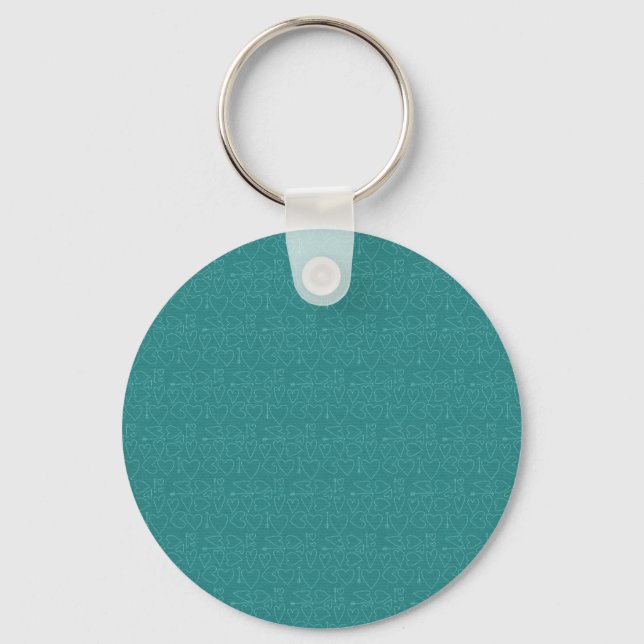 150 TEAL SKETCHY HEARTS BACKGROUNDS TEMPLATE TEXTU KEYCHAIN (Front)