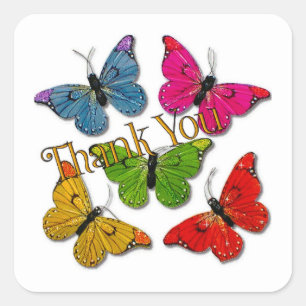 15418 colourful butterflies thank you square stick sticker