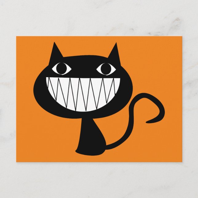 1546 BIG SMILES BLACK CAT CARTOON LOGO POSTCARD (Front)