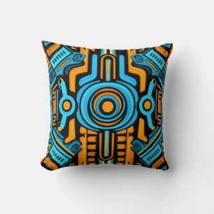 155 blue and orange symmetrical pattern throw pillow