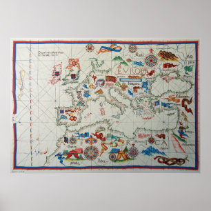 1563 Renaissance Map Europe Poster