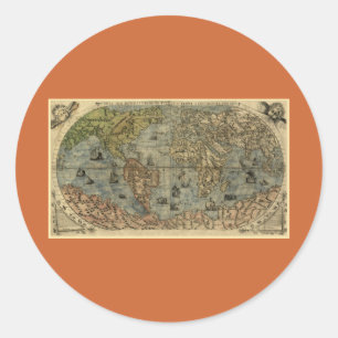 1565 Ferando Berteli (Fernando Bertelli) World Map Classic Round Sticker