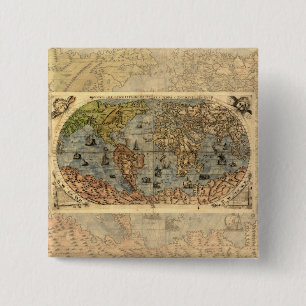 1565 Forlani Antique World Map Vintage Cartography 2 Inch Square Button