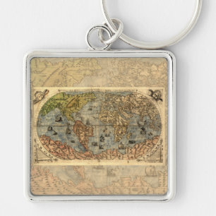 1565 Forlani Antique World Map Vintage Cartography Keychain