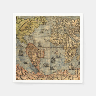 1565 Forlani Antique World Map Vintage Cartography Napkin