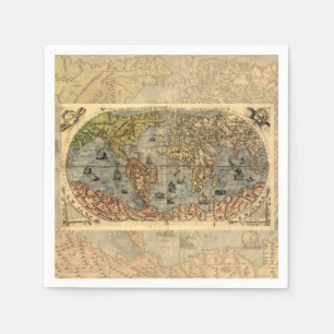 1565 Forlani Antique World Map Vintage Cartography Napkin
