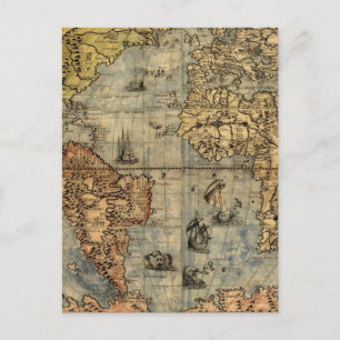 1565 Forlani Antique World Map Vintage Cartography Postcard