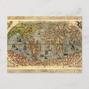 1565 Forlani Antique World Map Vintage Cartography Postcard