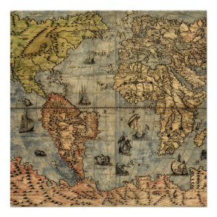 1565 Forlani Antique World Map Vintage Cartography Poster