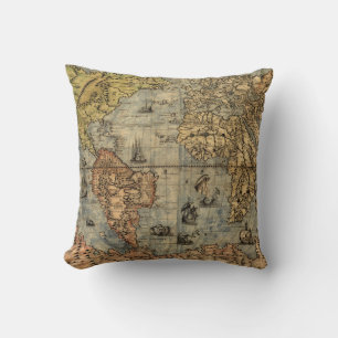 1565 Forlani Antique World Map Vintage Cartography Throw Pillow