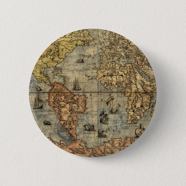 1565 Forlani AntiquevWorld Map Renaissance  2 Inch Round Button (Front)
