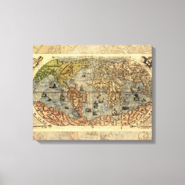 1565 Forlani AntiquevWorld Map Renaissance  Canvas Print (Front)