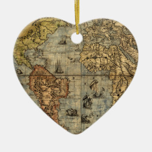 1565 Forlani AntiquevWorld Map Renaissance  Ceramic Ornament