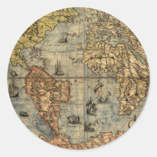 1565 Forlani AntiquevWorld Map Renaissance  Classic Round Sticker