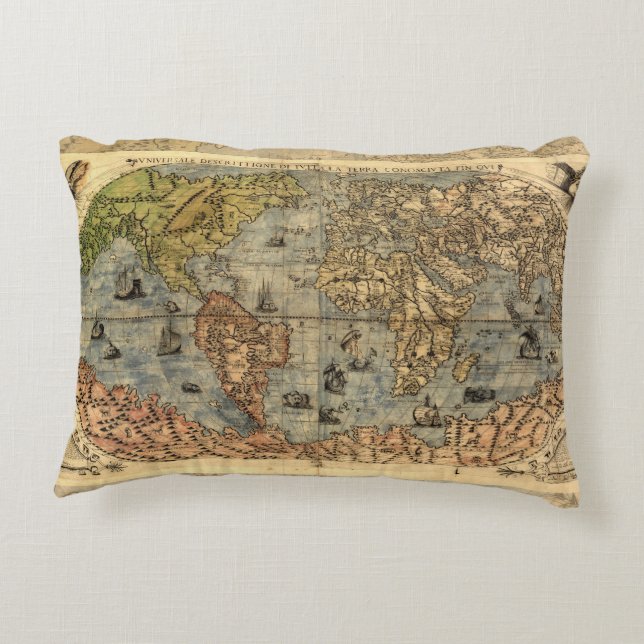 1565 Forlani AntiquevWorld Map Renaissance  Decorative Pillow (Back)