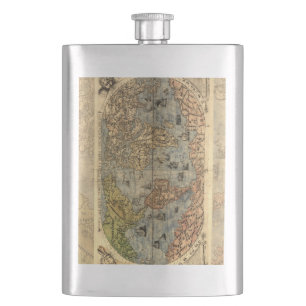 1565 Forlani AntiquevWorld Map Renaissance  Hip Flask