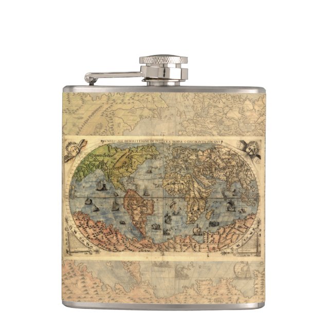 1565 Forlani AntiquevWorld Map Renaissance  Hip Flask (Front)