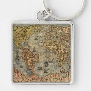 1565 Forlani AntiquevWorld Map Renaissance  Keychain