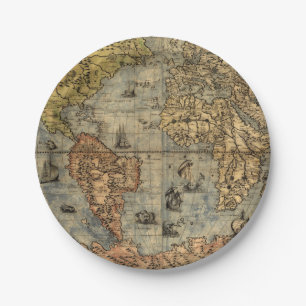 1565 Forlani AntiquevWorld Map Renaissance Paper Plate