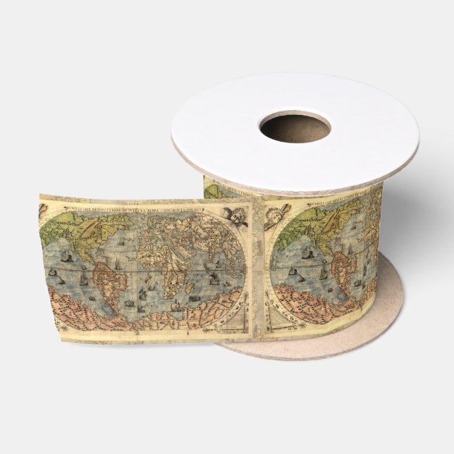 1565 Forlani AntiquevWorld Map Renaissance  Satin Ribbon (Spool)