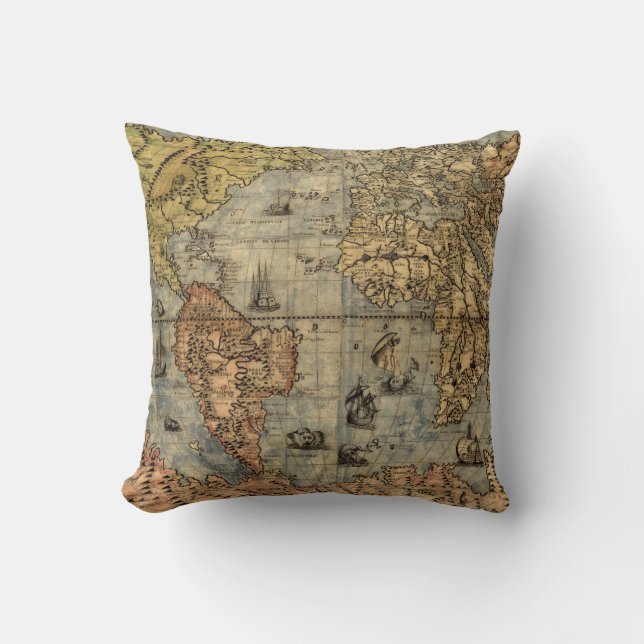 1565 Forlani AntiquevWorld Map Renaissance  Throw Pillow (Front)