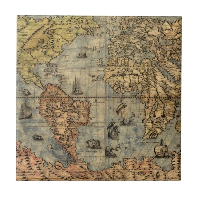 1565 Forlani AntiquevWorld Map Renaissance  Tile (Front)