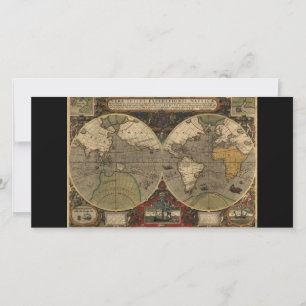 1595 Vintage World Map by Jodocus Hondius