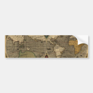 1595 Vintage World Map by Jodocus Hondius Bumper Sticker