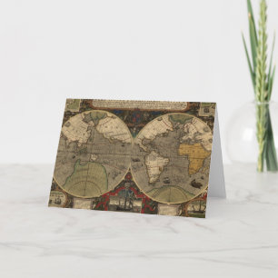 1595 Vintage World Map by Jodocus Hondius Card
